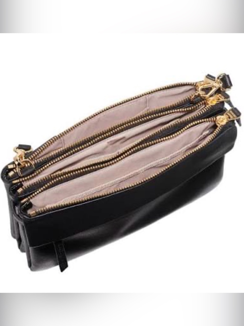 Tumi black Tristen voyager travel pouch crossbody adjustable gold zip purse bag - Picture 2 of 9